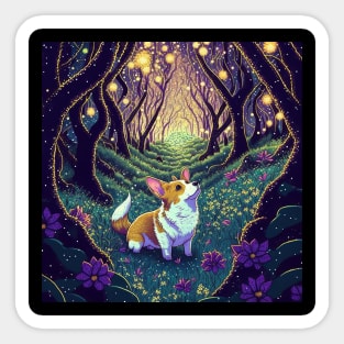 Corgi in an enchanted forest Sticker